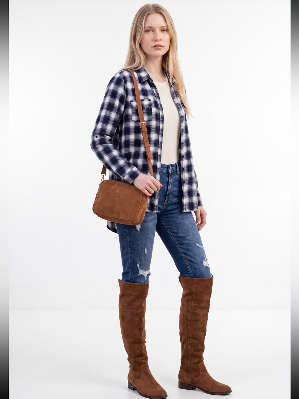 Eden & Olivia Black and White Plaid button down Long Class Long Sleeve